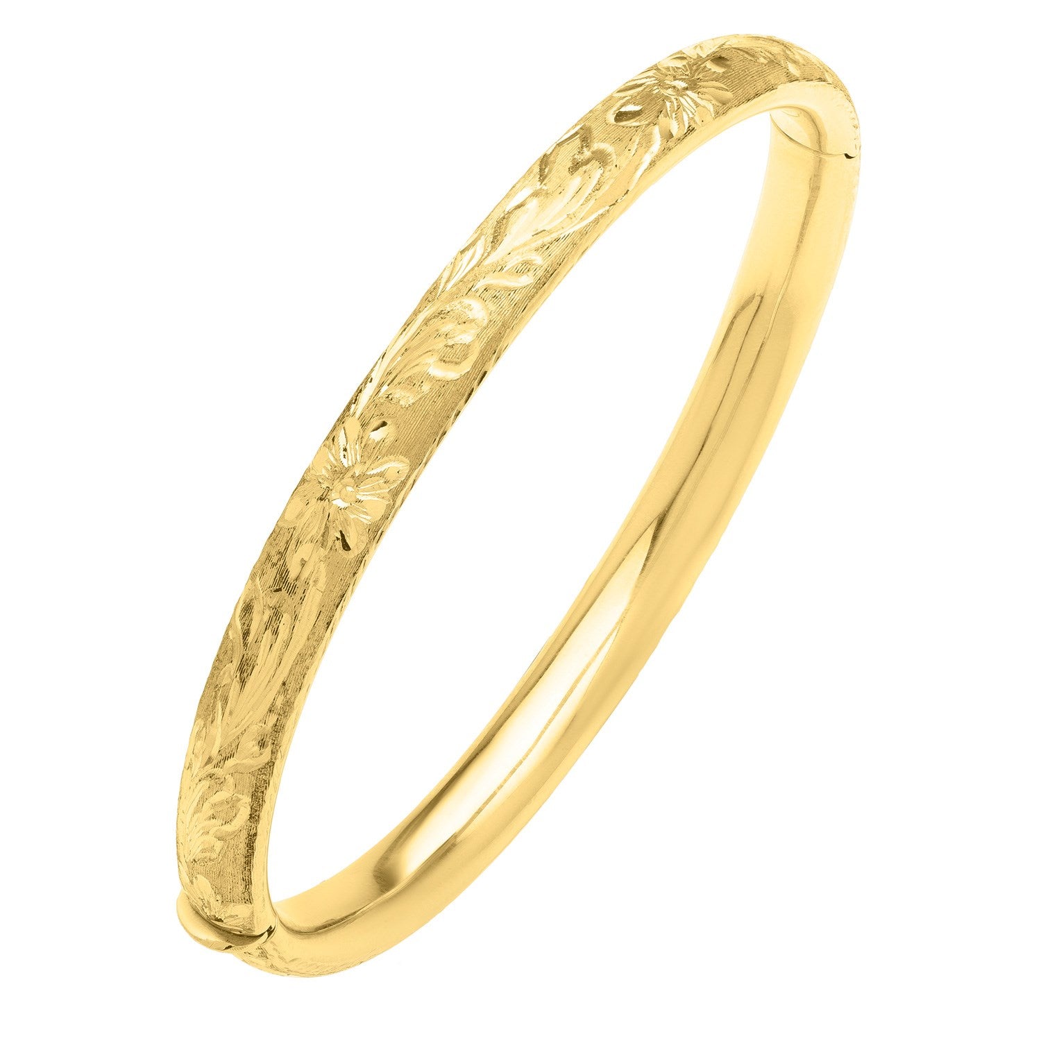 Engraved Medium Bangle in 14K Yellow Gold (6.20 mm) in a sleek high-contrast midnight luxury editorial style